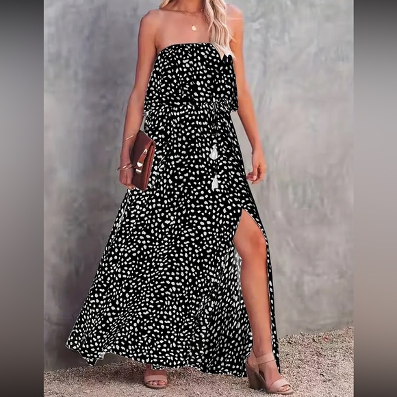 Boho dots drawstring waist tube maxi dress - Picture 15 of 16